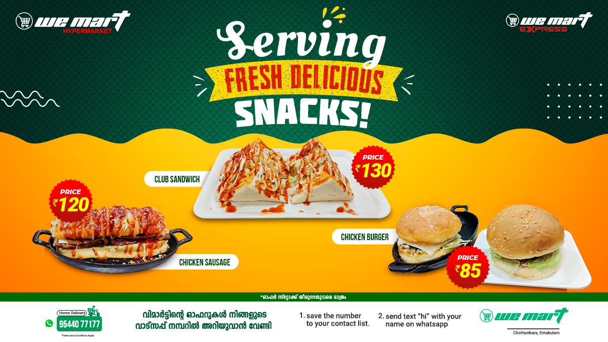 WeMart6's tweet photo. A tasty surprise! Give your hunger a new option with the freshly delivered snacks at Wemart. Go get the overloaded tastes to treat yourself.
#wemart  #homedelivery #deliveryservice #groceryshopping #hypermarket #specialoffer #snacks #snacktime #burger #sandwiches #chickenrecipes https://t.co/JpO1Kq9mCT