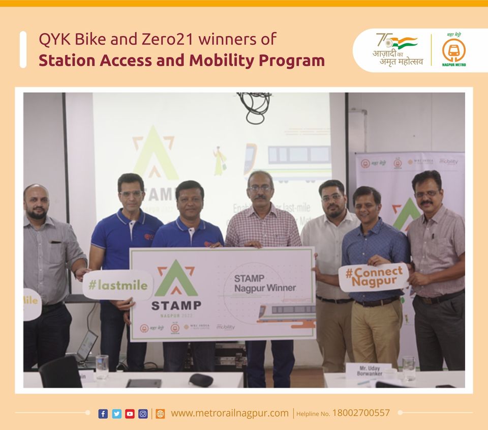 MetroRailNagpur's tweet photo. YK Bike and Zero21 winners of Station Access and Mobility Program
Winners to get assistance to deploy mobility solutions at Nagpur Metro

Read more on 
https://t.co/aJAKuXT9LP

#महामेट्रो #MultyModelIntegration #FeederService #SafestMetro #GreenestMetro https://t.co/4InzHl4ej0