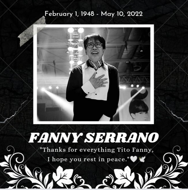 pjm_kxia's tweet photo. Rest in Paradise Tito Fanny!🤍🕊️ Salamat po sa lahat♥️Mahal ka po namin🤍 #FannySerrano https://t.co/00iaMZl7Jx