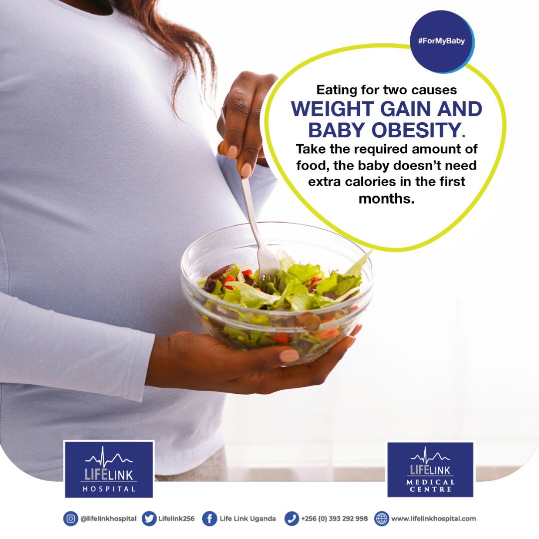 LifeLink256's tweet photo. Eating for two during pregnancy is a myth. Overeating during pregnancy can result in maternal weight gain and child obesity. The baby will get everything needed for the first six months without the need for any extra calories. https://t.co/JoQEte3SeM
