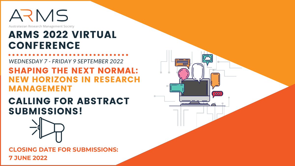 ARMSoa's tweet photo. ARMS 2022 VIRTUAL CONFERENCE//We are currently calling for abstract submissions for this year's conference! Share this information with your colleagues, submit an abstract, and contribute to the 2022 program.

Full details here: https://t.co/qnnWaRMMlO https://t.co/bBzGlIXlUc