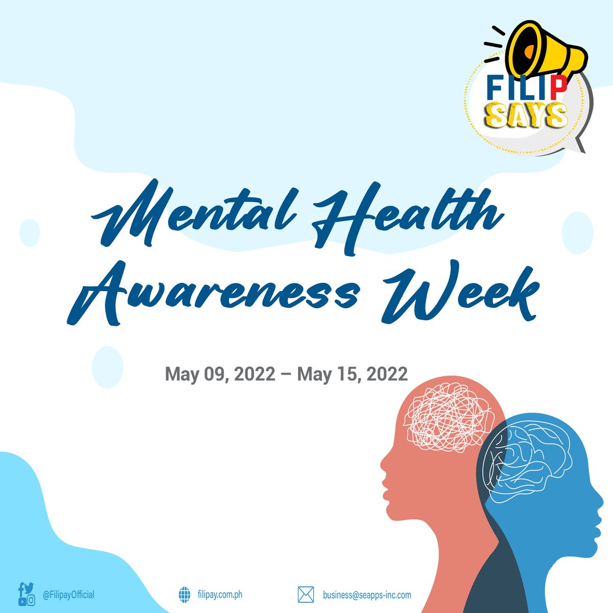 May 09 – 15, 2022 is Mental Health Awareness Week!

Are you okay? Please reach out to National Center for Mental Health and Hopeline PH hotlines which are available 24/7 for urgent mental care service for FREE.

FILIPSAYS, let’s strive to destigmatize mental illness!