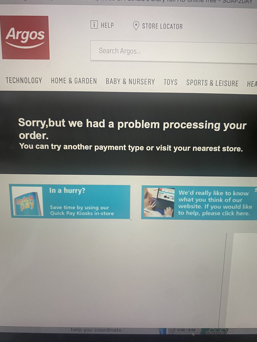 tinatwee's tweet photo. @ArgosHelpers Hi Clem, I’ve tried clearing cache and cookies and using the app but it gives me the same error. I don’t know what else to do. Have you had this technical issue before? https://t.co/GmNZX7Isar