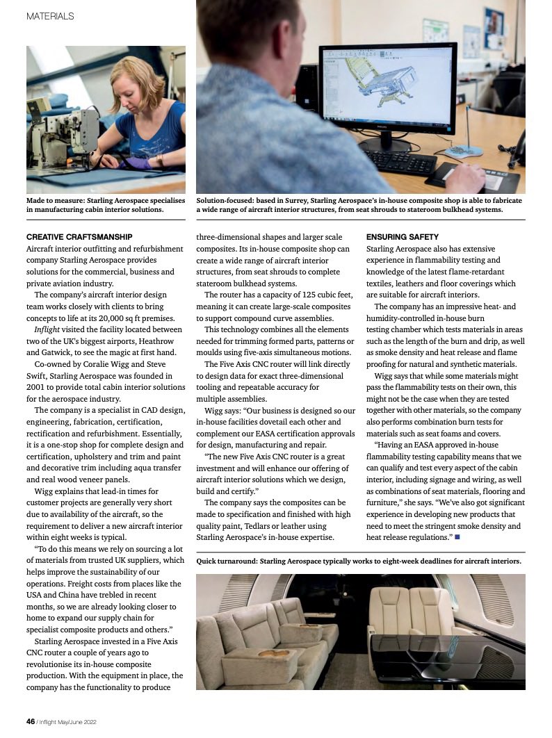 AirInteriors's tweet photo. We bring your #aircraft interior vision to life. Our full suite of cert approvals inc UK CAA Part 145 & 21G, EASA Part 21J and GCAA DOA Part 21 enables us to deliver any cabin refurbishment project from concept to completion. Thanks @inflightmag for the feature 👌 #inflightHMG https://t.co/YtUGuZpTtH