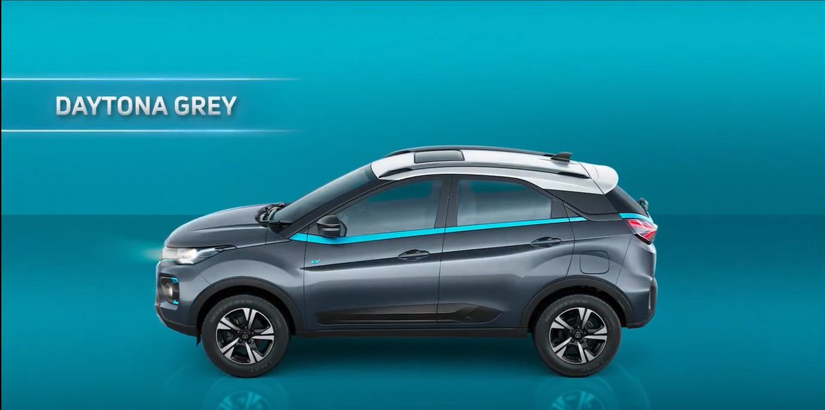 CarWale's tweet photo. Apart from the new Intensi-Teal, the other colour options for the Nexon EV Max are Daytona Grey and Pristine White. Dual-tone exterior paint scheme is standard. #CWLaunch #NexonEVMAX #EvolveToElectric #Nexon #EVMAX #TataPassenger #ElectricMobility @Tatamotorsev https://t.co/0b31hSlYqE