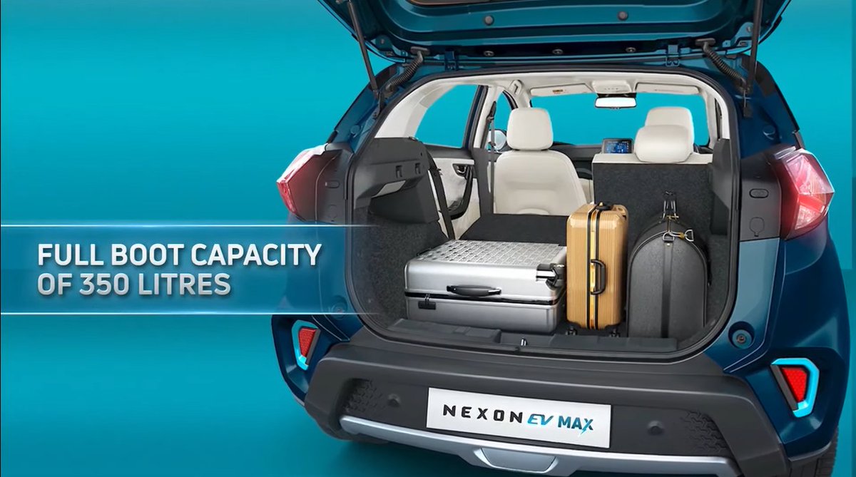 CarWale's tweet photo. Despite the increased battery pack, the boot space offered in the Nexon EV Max is 350litres.
#CWLaunch #NexonEVMAX #EvolveToElectric #Nexon #EVMAX #TataPassenger #ElectricMobility @Tatamotorsev https://t.co/sy4JozXrhg