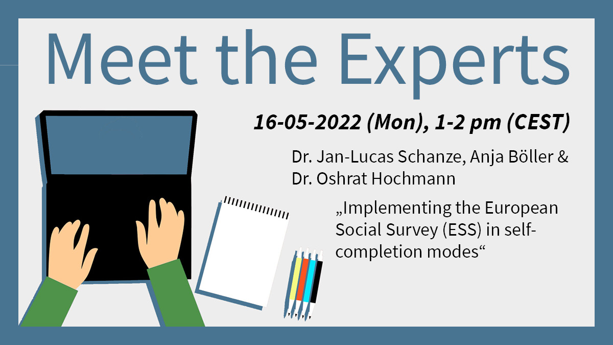 #EuropeanSocialSurvey
Don't forget to tune in: <a href="/jlschanze/">Jan-Lucas Schanze</a>, Anja Böller &amp; @OshratHochman will talk about implementing the European Social Survey (#ESS) in self-completion modes. Due to the COVID-19 pandemic, the ESS decided to switch survey modes.  gesis.org/en/services/sh…