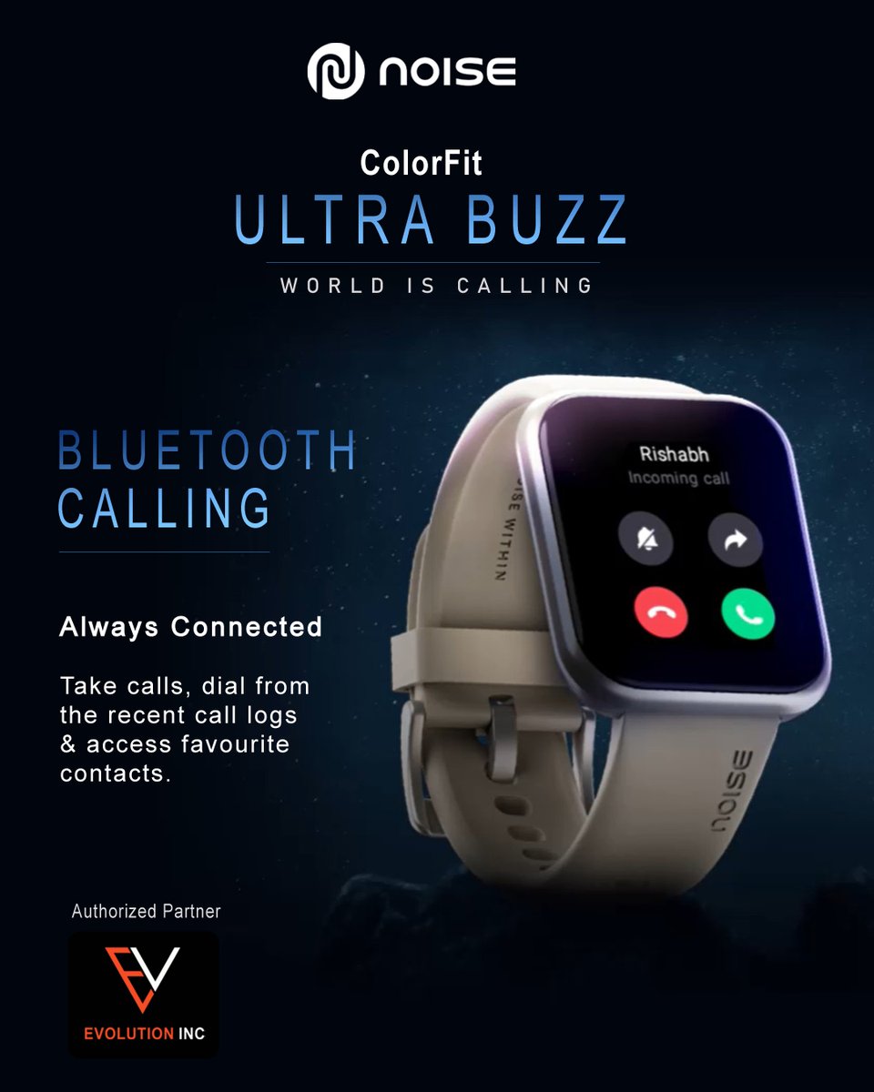 evolutioninc_'s tweet photo. Noise ColorFit Ultra Buzz #smartwatch featuring Bluetooth calling, 1.75” LCD display, 100 #sports modes &amp; #noise Health Suite.

Evolution Inc- business@evonext.in

#ColorFitUltraBuzz #noisesmartwatch #evolutionincindia #distributors #india #smartphone #watchface  #noisewatch https://t.co/isnqsdGj3r
