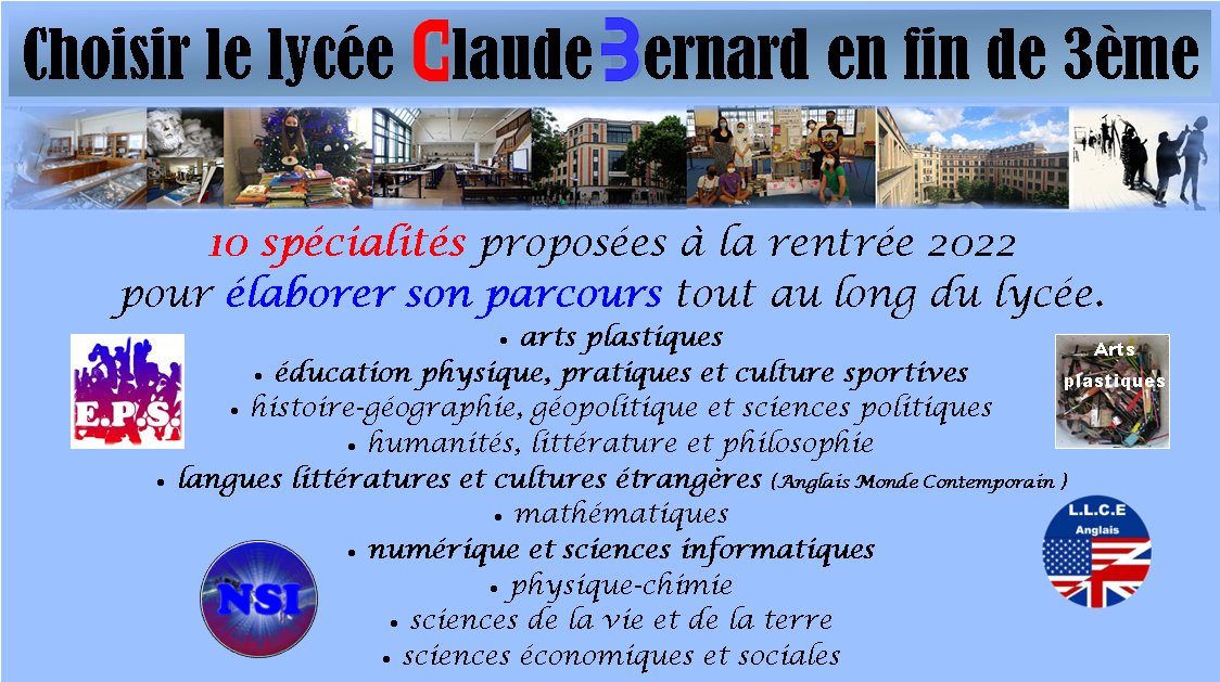 citecbernard's tweet photo. Cette année encore le lycée Claude Bernard propose 10 spécialités 👍 Alors faites le bon choix ! ! ! 🧐 https://t.co/GBkMkomC1d