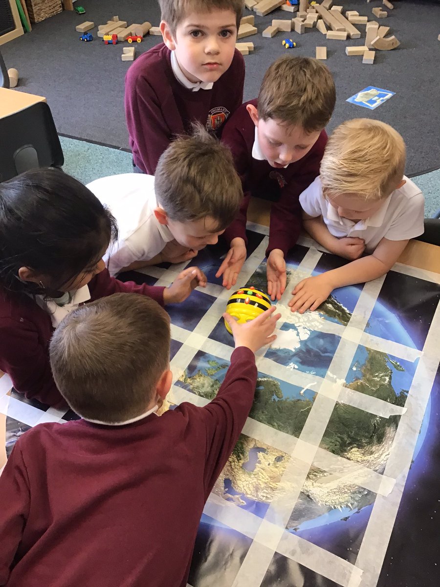 MrMillwardMPA's tweet photo. BeeBot has been on his travels again! The children used positional language and simple algorithms to direct BeeBot to different regions. They guided him across oceans, mountains and deserts! #MoorsideComputing #MoorsideGeography #MoorsideEYFS https://t.co/atlc1gc53V