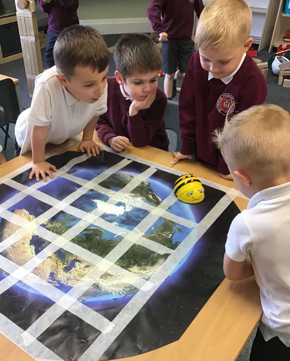 MrMillwardMPA's tweet photo. BeeBot has been on his travels again! The children used positional language and simple algorithms to direct BeeBot to different regions. They guided him across oceans, mountains and deserts! #MoorsideComputing #MoorsideGeography #MoorsideEYFS https://t.co/atlc1gc53V