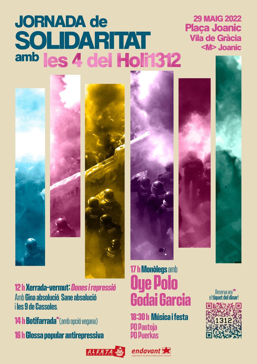 💥💥APUNTEU A LES AGENDES💥💥

El proper diumenge 29 de maig tindrem una jornada de solidaritat amb #Les4DelHoli a la Plaça Joanic de Gràcia!

Perquè la solidaritat és la tendresa dels pobles i les camarades, us esperem a totes ✊🏿🔥⚒️