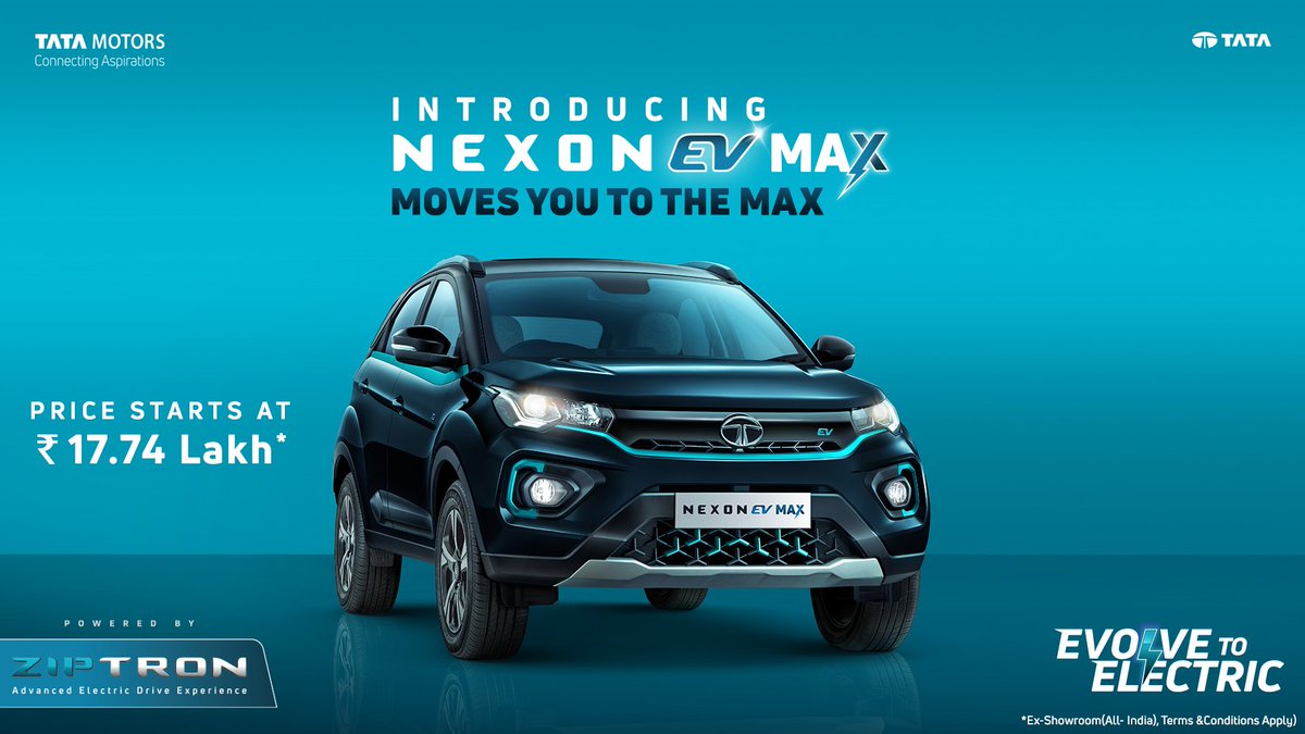 Torquesteer2021's tweet photo. #MovesYouToTheMAX @Tatamotorsev
@TataMotors 
New #TataNexon Ev Max 
1. 437km ARAI certified range
2. 143HP 
3. 7.2KW AC fast charger
4. 8 years/ 1,60,000km battery and motor warranty 
5. Permanent magnet motor world deliver 105kW and 250Nm. 
#TataMotorsPassengerVehicles #Trending https://t.co/rb4p1esfrx