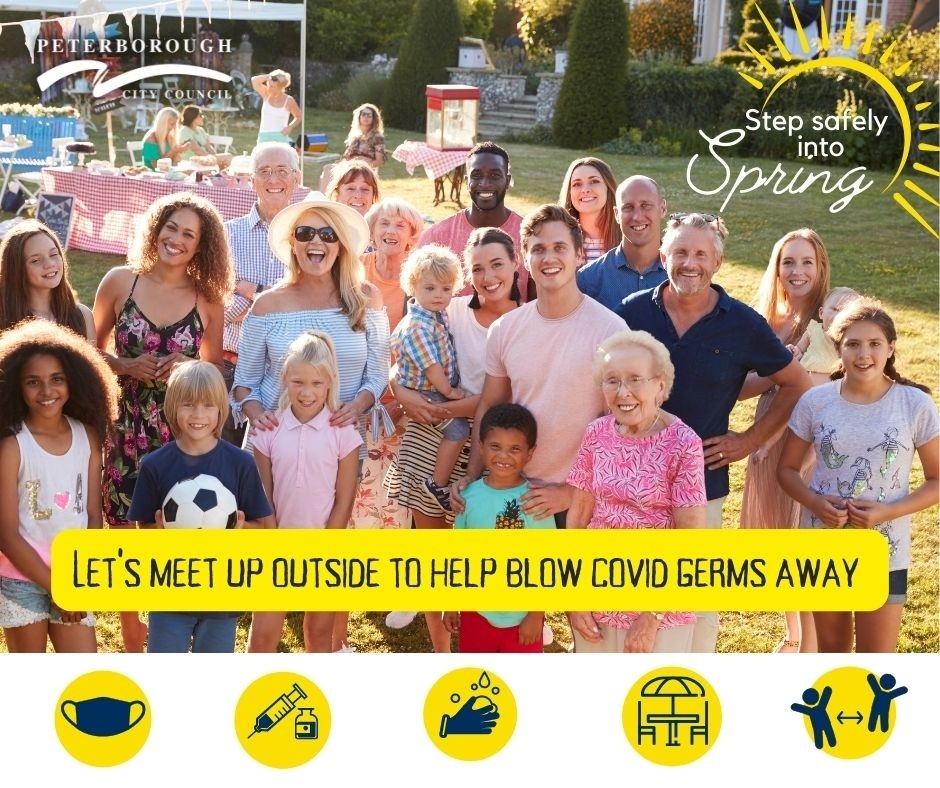 PeterboroughCC's tweet photo. While we’re out and about and enjoying the warmer weather, here are some simple ways to #StepSafelyIntoSpring:
·Get your vaccine https://t.co/LTdTW78syP
·Meet friends outside
·Continue to wash your hands
·Consider wearing a face covering in crowded spaces https://t.co/AeG3D1JuQl