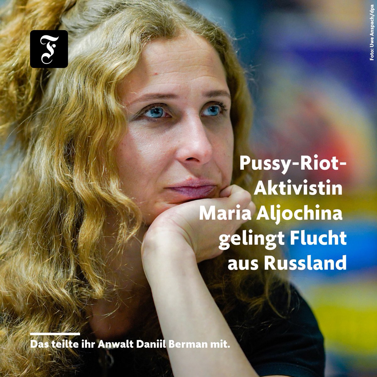 faznet's tweet photo. Maria #Aljochina soll trotz polizeilicher Überwachung #Russland auf noch unbekanntem Weg verlassen haben. Die Aktivistin der Punkband #PussyRiot geriet zuletzt immer wieder mit der russischen Justiz in Konflikt. https://t.co/OR2ikWu50W https://t.co/R5zfbKjNXR