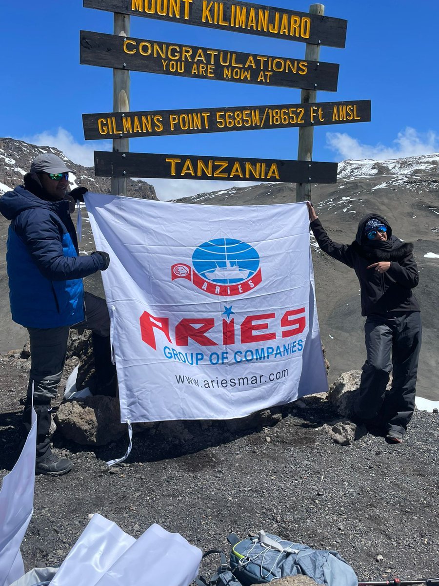 Ariesgroupglob's tweet photo. Chasing New Dreams. Conquering New Heights. 
A big shout out to Satish Chandran (Dir - Marketing) and Niya Roy (CHO) for recently climbing Mount Kilimanjaro to reach Gilman's Point (5685m / 18652 ft). 
#ariesgroup #employeeachievements #achievement #happiness https://t.co/iSYM5iSei5