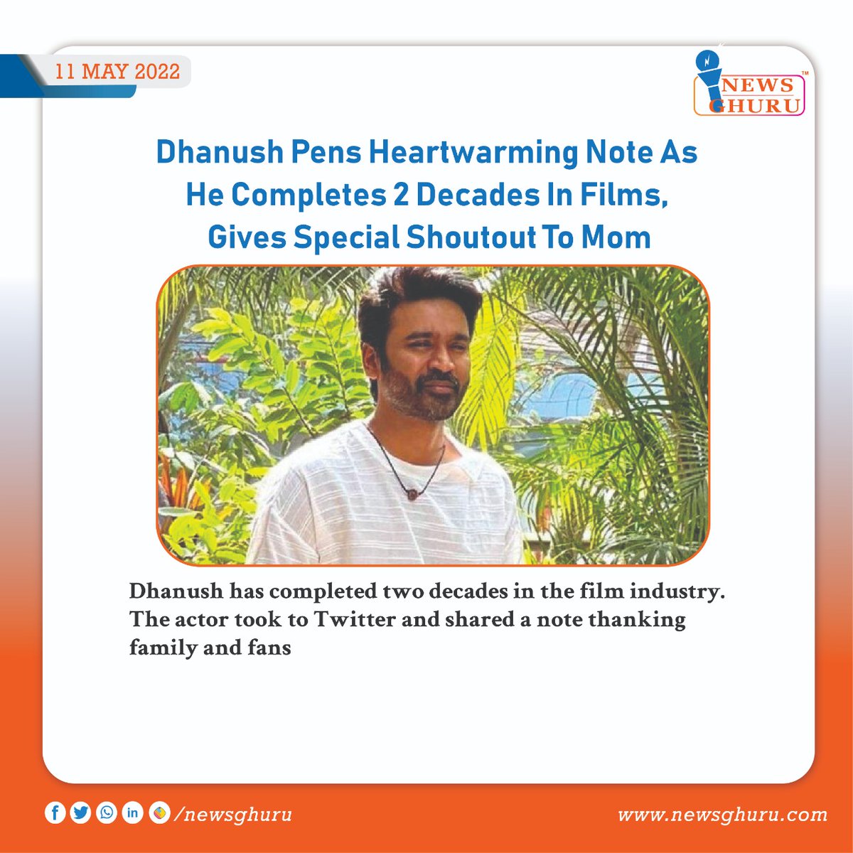 NewsGhuru's tweet photo. Dhanush has completed two decades in the film industry.
The actor took to Twitter and shared a note thanking family and fans.
Source: NEWS 18
#entertainment #actordhanush #filmindustry #movie #movies #cinema #filmnews #movienews
#cineactor #newsghuru https://t.co/3FxSCFcqKs