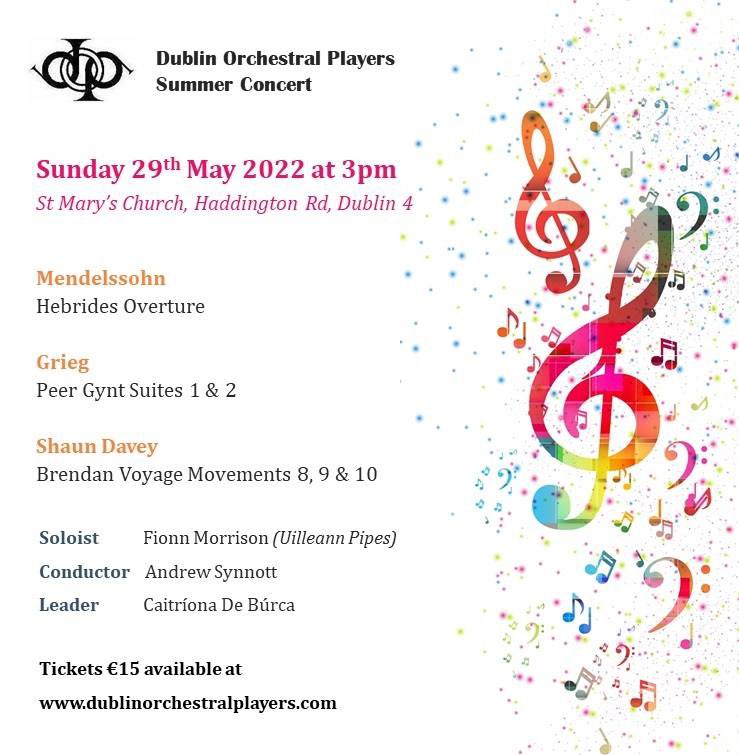 DubOrchPlayers's tweet photo. Journeys across then ocean with Dublin Orchestral Players 🎶

📍 St. Mary’s Church
🗓May 29th @ 3.00pm
🎟 https://t.co/0NpSvlUPoP

@DubOrchPlayers joined by soloist #FionaMorrison. 

Conductor @synnottandrew 
Leader @catrionadeburca 

#DublinOrchestralPlayers https://t.co/V9Txb9LgSd
