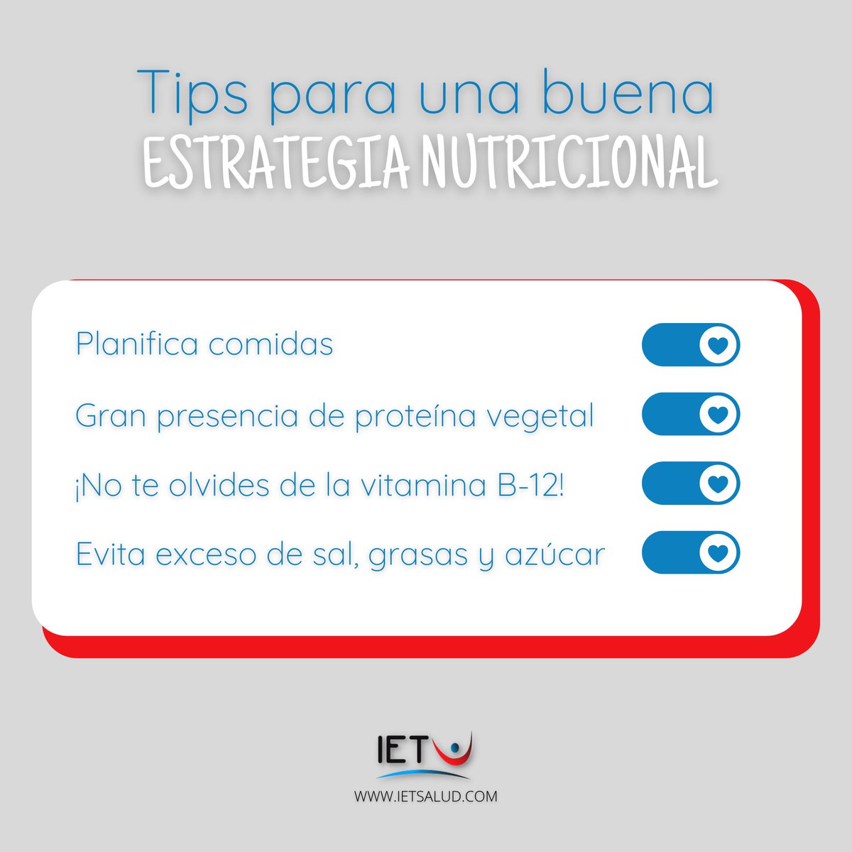 IET_salud's tweet photo. 🤔 ¿Estás comiendo bien? A veces, por las prisas del día a día, se nos olvidan las claves a seguir en una buena 𝗲𝘀𝘁𝗿𝗮𝘁𝗲𝗴𝗶𝗮 𝗻𝘂𝘁𝗿𝗶𝗰𝗶𝗼𝗻𝗮𝗹. 

👉En #IETSalud queremos ayudarte a conseguirlo, así que toma nota de estos sencillos pasos para mejorar tu #alimentación. https://t.co/kGHwOeI3Ei