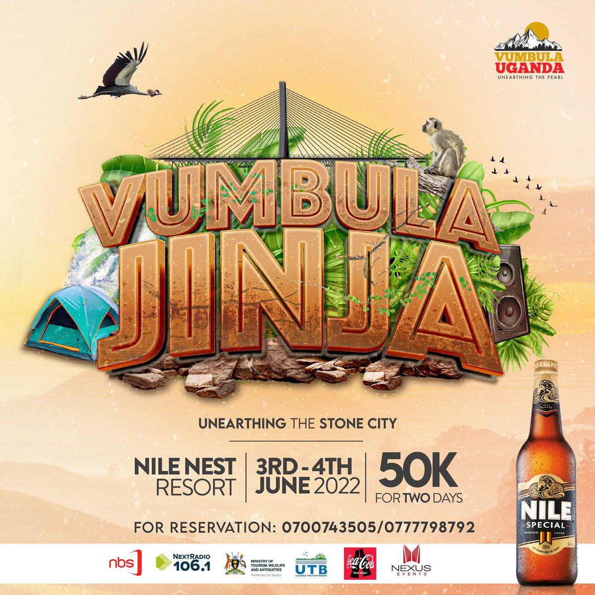 DemoRileyUg's tweet photo. #VumbulaJinja, is finally here. A journey to unearth the magical stone city in style. 

Come and experience the thrilling activities, tourism exhibitions, live band performances from top Ugandan artists, and so much more. 

🎫: 50K (for 2 days)
🗓: 3rd-4th June
📍Nile Nest Resort https://t.co/XfQz53M01u