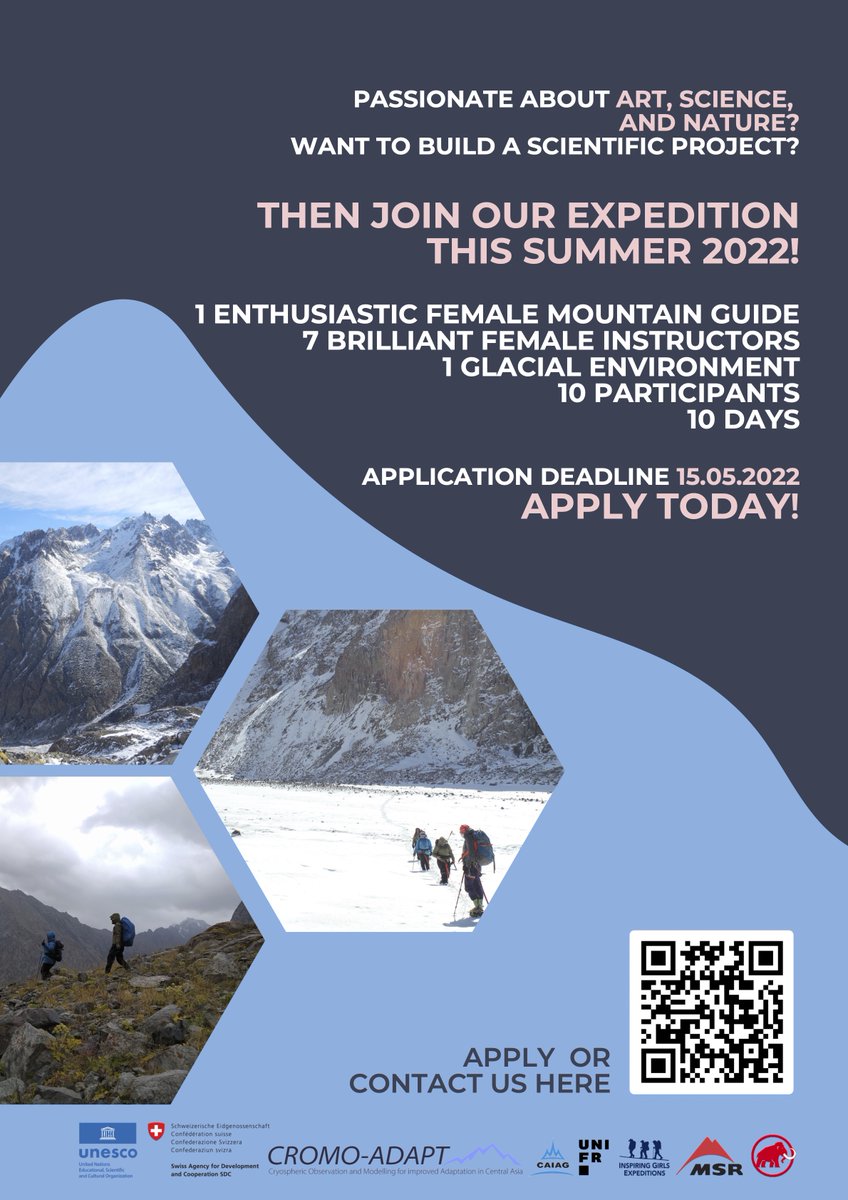 ige_aos's tweet photo. Want to be inspired by #science #art and explore #wilderness? Join our upcoming glacier expedition in Central Asia! Apply now!

https://t.co/onbvCRCFOq

#InspiringGirls #GirlsOnIce https://t.co/70kq6ZmVem