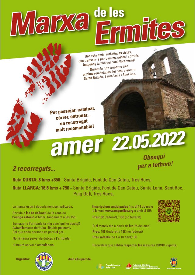 viladAmer's tweet photo. Diumenge 22 de maig, Marxa de les Ermites!
Aquest any amb 2 rutes per triar que no us deixaran indiferents. Per caminar o córrer.
Hi haurà un obsequi per tothom.
Organitza @esquelles 
Inscripcions a https://t.co/HhOxp107HA
Col·labora @AjuntamentAmer @comarcaselva #FEEC https://t.co/kOdgSzY9b9