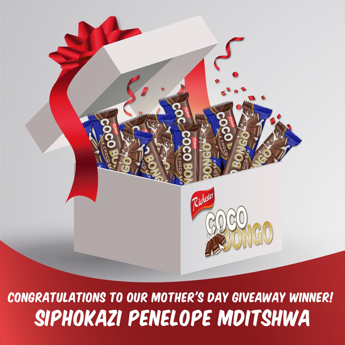 RichesterFoods1's tweet photo. Congratulations to our Mother's Day giveaway winner, Siphokazi Penelope Mditshwa! Please check your inbox to claim your prize.
Special thanks to everyone who participated!
#CocoBongo #ChocolateLovers #Chocolate #MakeLifeSweeter #CreatingMomentsOfJoy #RichesterFoods https://t.co/GWjr7WDtcM