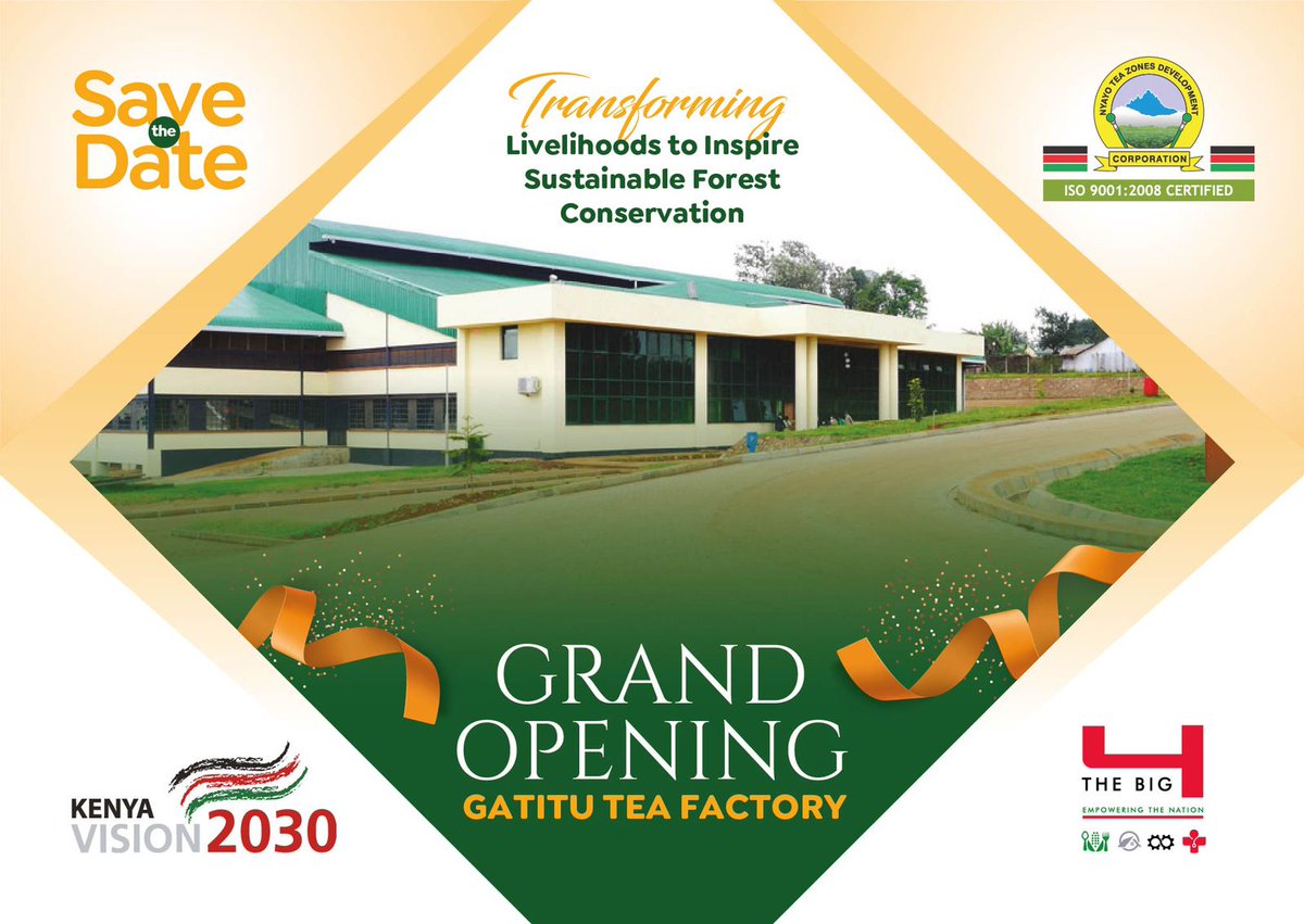 ntvkenya's tweet photo. SP: #GatituteaFactory set to be commissioned today. With its opening, @Teazones will scale-up tea processing and value addition.

https://t.co/GrkL5zLPnR 

#Inspiringconservation
#transforminlivelihoods 
#Gatitufactoryopening 
#ecosystemmanagement
#nyayoazones https://t.co/TrqaJNKFbz
