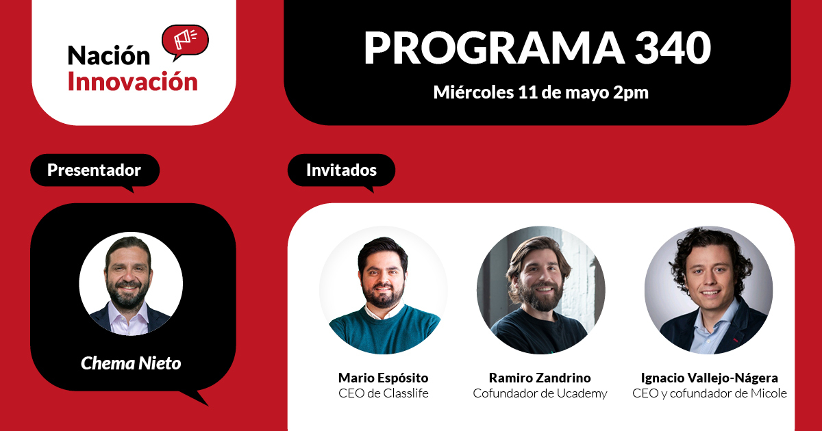 ¡Recuerda! Hoy a las 14h <a href="/ChemaNieto/">Chema Nieto</a> entrevista a:

- <a href="/espositomr/">Mario René Espósito</a>, CEO <a href="/ClasslifeEd/">Classlife Education</a>.
- Ramiro Zandrino, cofundador de @Info_ucademy.
- Ignacio Vallejo-Nágera, CEO y cofundador de <a href="/micoleoficial/">Micole</a>.

¿Se innova en educación? ¿Las tecnologías afectan? Directo: ow.ly/vCR150J3Nfa