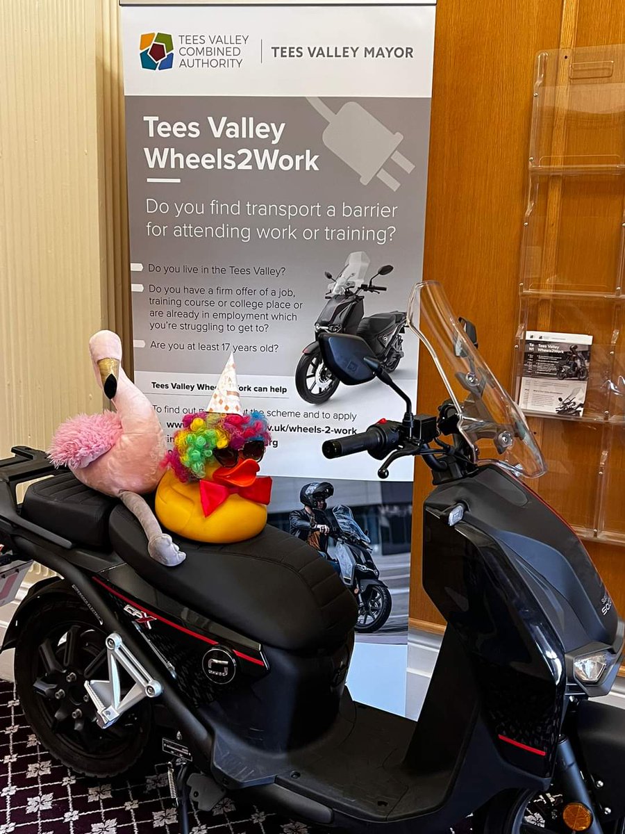 PoutNancy's tweet photo. James Pond testing out the #TeesValleyWheels2Work electric motorbikes with his new @HartlePower_CIC "Pond Girl"... Ivona Duck!
https://t.co/9ZMGDGPLhx
#hartlepower #wheels2work #accesstowork #teesvalley #electricbike #transport #carbonfootprint #environment https://t.co/ezrnUnEERt