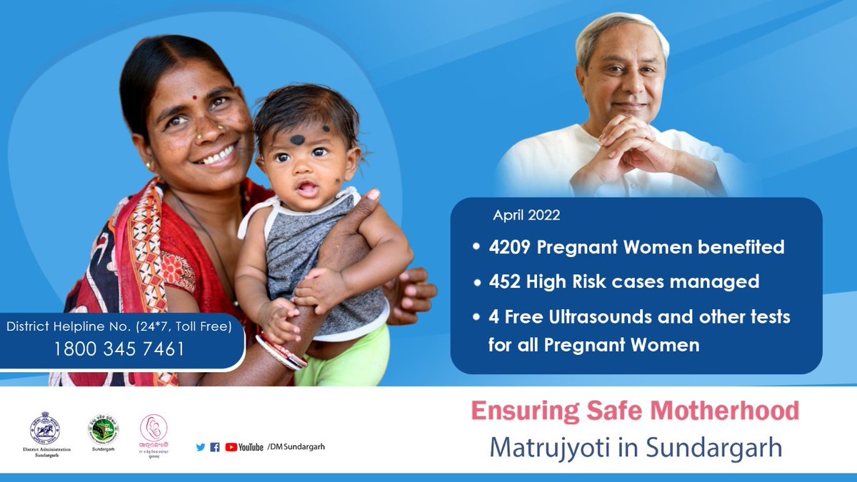 DMSundargarh's tweet photo. 4 Free Ultrasound &amp; other tests are provided for pregnant women under the 'Matrujyoti' programme in Sundargarh district, supported by DMF. A total of 4209 Pregnant Women were benefited and 452 high risk cases managed under the programme in April 2022. @CMO_Odisha @WCDOdisha https://t.co/UPwlhR6FdU