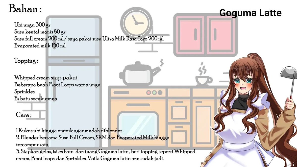 choconachuu's tweet photo. Siang2 gini enakny nyeruput ice latte kekinian.U/ resep&amp; caranya ada di gambar ke dua y 🥰.Kali ini Nee chan m'buat minuman Goguma Latte/Taro Latte u/ @Its_Chaviii.Rasa minuman ini unik seperti susu kacang hijau. LIKE,SHARE,Tag jika km sudah m'buatny.#buatannyachoco
 #ViDraw https://t.co/uJAk1GwGAL