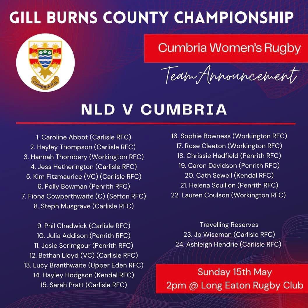 CumbriaRU's tweet photo. @CumbriaWomensRU squad selection for Sunday @LongEatonRugby 2pm kick off
Congrats to all involved
#timetogoagain
#sameaslastweekplease
@BBC_Cumbria
@RUcoachCumbria
@CumbriaCrack https://t.co/f1uXJsXOTl