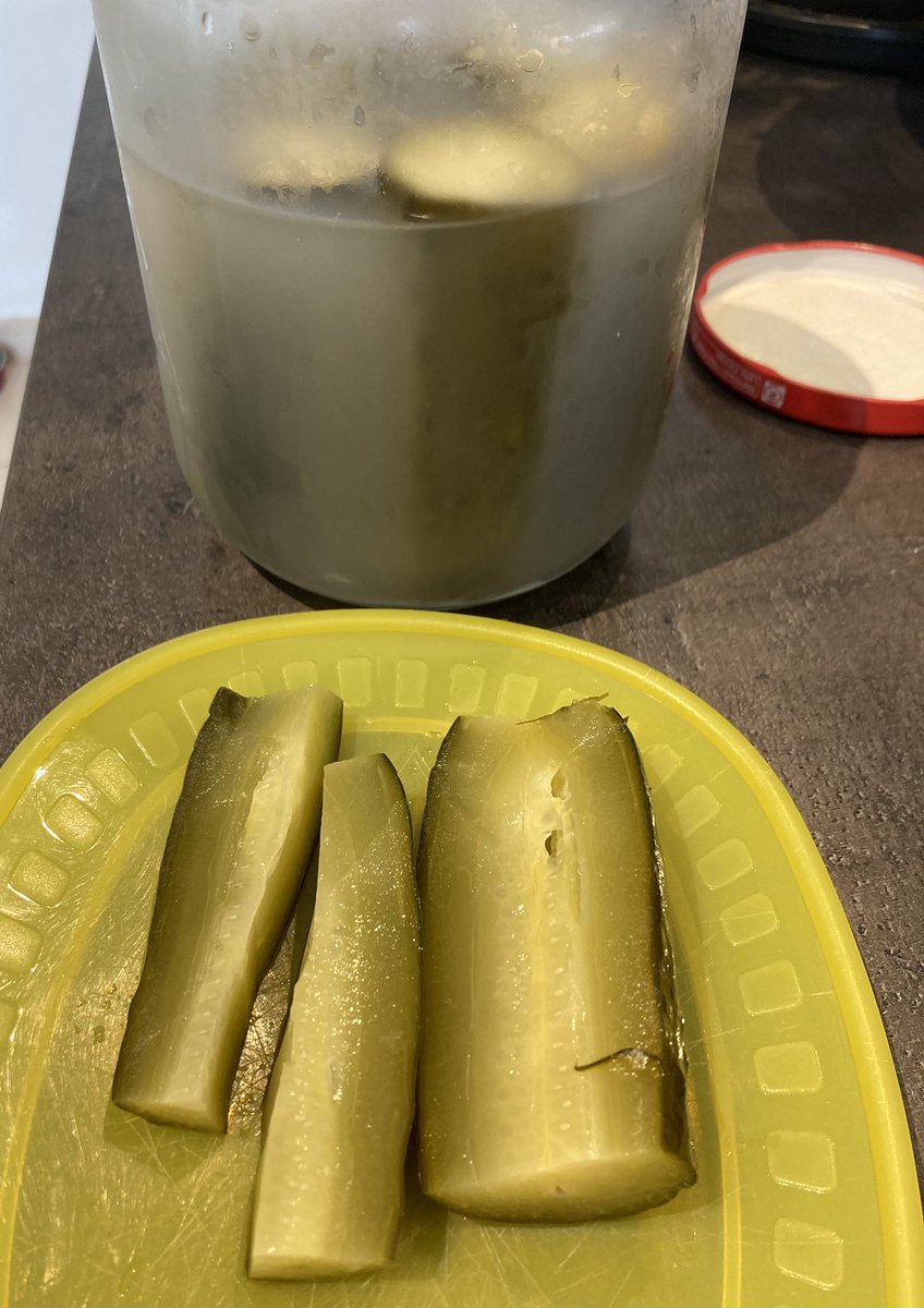 KrisBlackRose's tweet photo. @LeenaMahtani Nostrano #cucumbers #fermentation ready! They taste very good, sufficiently acidulé and we feel the taste of #dill #garlic #baiesrouges as well. I’m happy! https://t.co/2AtYLQaJOT