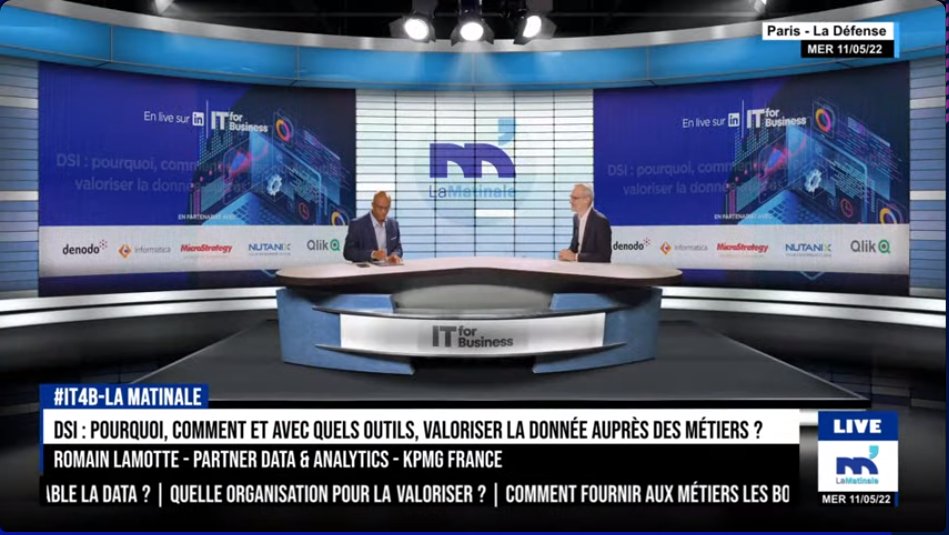 ITforB's tweet photo. 🔴[EN DIRECT] : «KPMG, l'un des grands acteurs du conseil en France a une équipe de 60 personnes dédiées à la data» - Romain Lamotte - Partner Data &amp; Analytics @KPMG_France 
#IT4B #datagovernance #datamanagement #dataliteracy https://t.co/y7M7aTMcpX