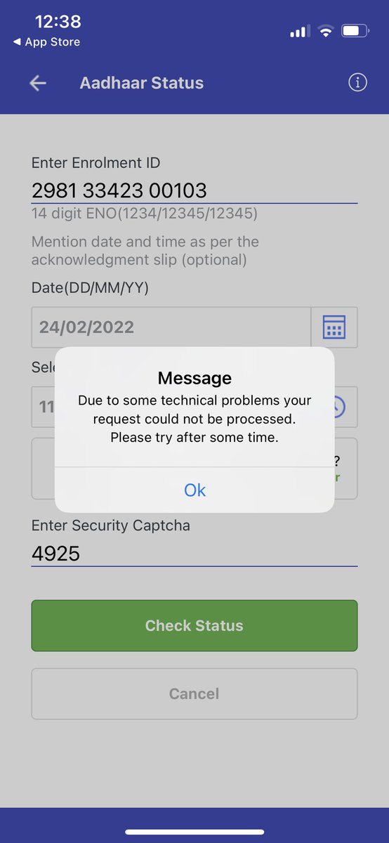 atanubagani's tweet photo. @UIDAI @ceo_uidai @UIDAI Certain sections of your website and app are not working for days. I have been trying to check ‘Check Enrolment &amp; Update Status’ and it doesnt even open, Tried ‘Ask Aadhaar’ and even that doesnt work. Please fix it. https://t.co/uKu4GjBbA8