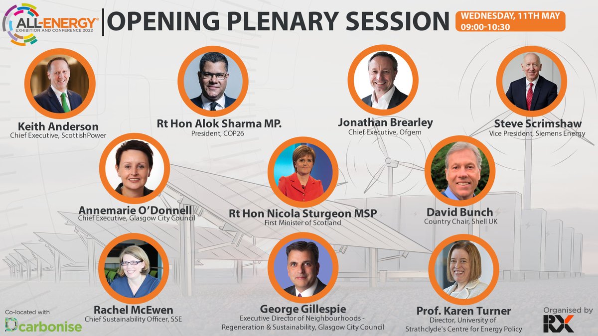 AllEnergy's tweet photo. Head to the Lomond Auditorium in 15minutes for our Opening Plenary Session to hear our experts speak from; @ScottishPower @GlasgowCC @UniStrathclyde @Shell @sserenewables @Siemens_Energy @ofgem #COP26, including First Minister of Scotland @NicolaSturgeon. Don't miss this! https://t.co/KSgW7RzIKC