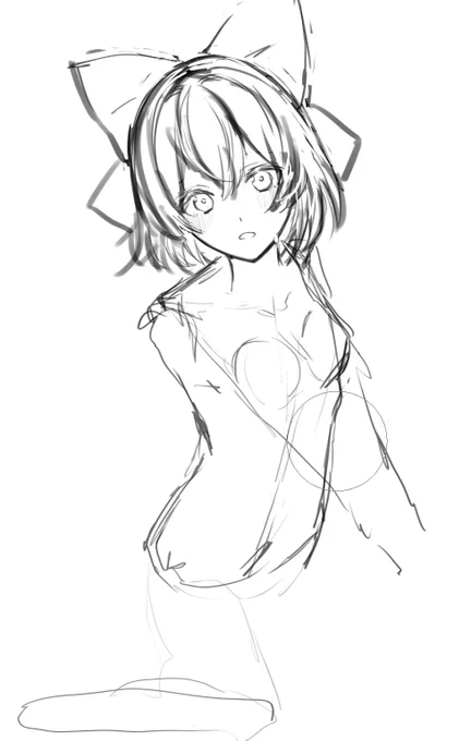 前に描いたチルノで、顔めっちゃ可愛くかけたのにエッチなポーズにハマらず没になったやつ 