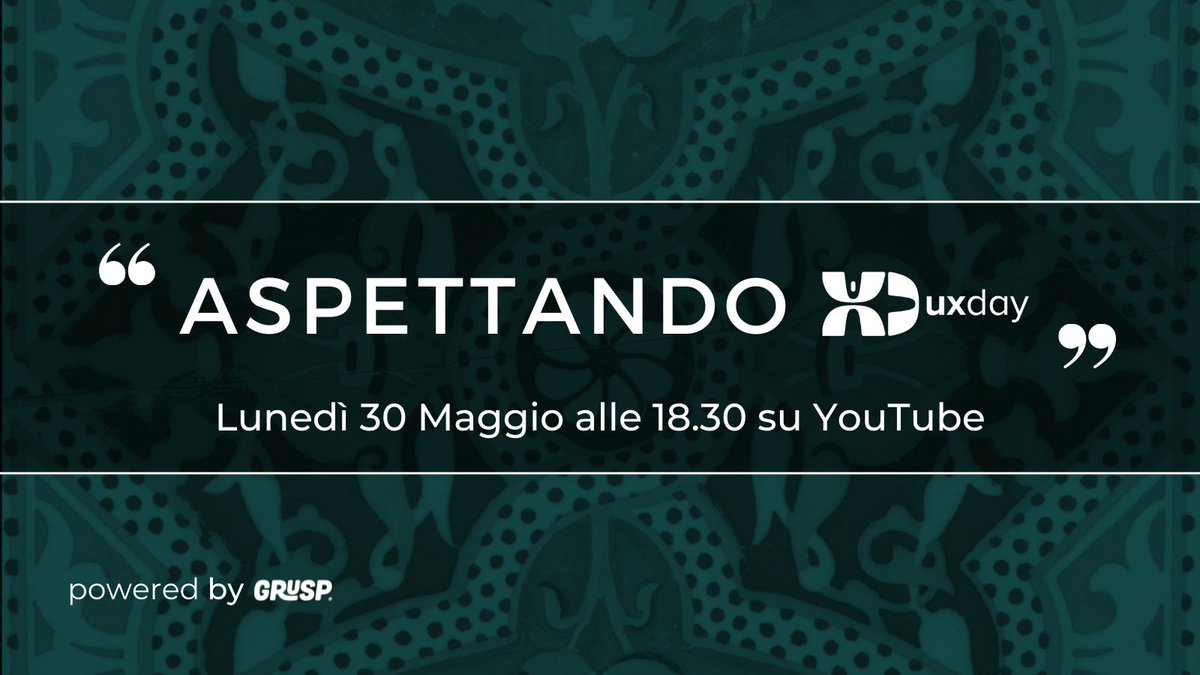 uxdayit's tweet photo. Ti aspettiamo oggi alle 18.30 su YouTube per la live "aspettando #uxday"

Interverranno Serena Alampi, 
Federica Tonon, Steve Maraspin @maraspin e Francesca Della Bianca

📽 https://t.co/35dfG4jeF0
🔗 https://t.co/eKMTkVGogz

#uxday #ux @grusp https://t.co/ckrYKhDGwz