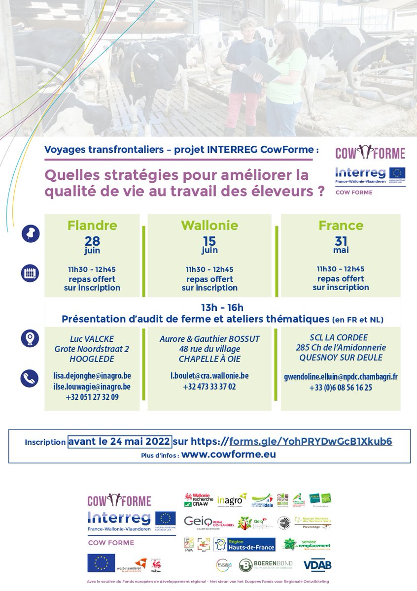 chambagri_hdf's tweet photo. Le 31 mai, la SCL LA CORDEE à Quesnoy-sur-Deûle propose dans le cadre du programme #Cowform un temps de réflexion et de restitution des travaux autour des stratégies efficaces pour améliorer la qualité de vie au travail en #élevage. Repas offert, inscription nécessaire. https://t.co/u0TLyysAQW