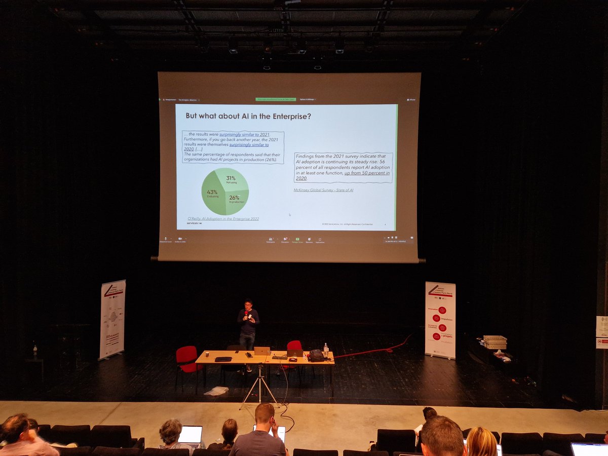 famontesi's tweet photo. Fabio Casati (@sphoebs) starts the day at #Microservices2022 with his keynote on #AI, services, and workflows. Really interesting to observe how much consumer AI there is but how little it is adopted in enterprises. Now delving into it.. https://t.co/e2pe4CN9X8