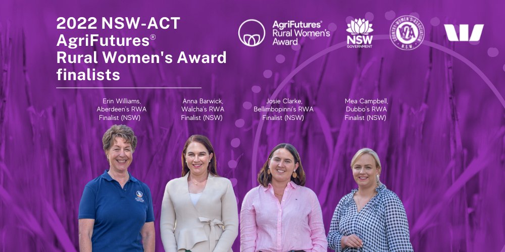 The countdown to announce the 2022 NSW/ACT @AgriFuturesAU's Rural Women’s Award winner is on! This is Australia’s leading award, acknowledging & supporting the essential role women play in rural industry, business & community. Keep an eye on this thread to hear their stories👇