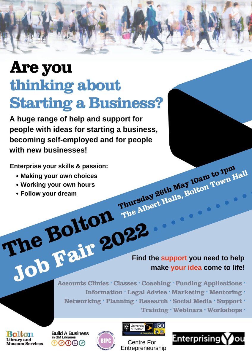 Connexions Bolton (@connexions_bolt) on Twitter photo Starting a business or becoming self-employed is a life-long dream for many.  If you have a business start up idea and are ready to move into self-employment, come and talk to our ‘Start Up Experts’ at the Bolton Job Fair 26th May 10am! #BoltonJobFair22 Starting a business or becoming self-employed is a life-long dream for many.  If you have a business start up idea and are ready to move into self-employment, come and talk to our ‘Start Up Experts’ at the Bolton Job Fair 26th May 10am! #BoltonJobFair22