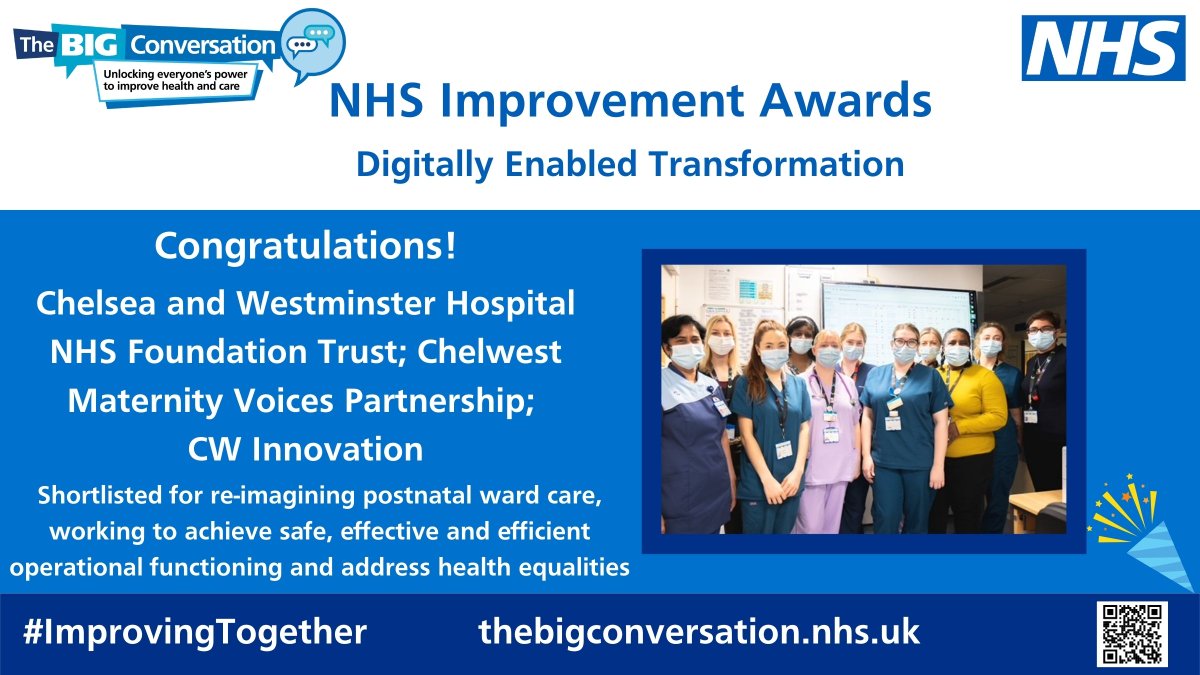 Our team is #proud to be shortlisted for #NHS Improvement Awards- a bottom-up, co-produced innovation, addressing the unique need of #NHS  #postnatal #betterbirths #improvingtogether @ChelwestFT @ChelWestMVP @cwpluscharity