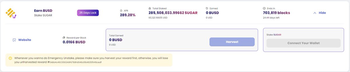 🔥SUGAR staking is here!

Our second staking pool with BUSD rewards is live on <a href="/DoKenToken/">dōken 💙</a> .

Current APR: 289%
Total staked: 285 mil $SUGAR 
Link: app.doken.exchange/dojo

#SugarArmy #cryptocurrecy #BSCGems #BinanceSmartChain #staking #100xgem #1000xgem #BUSD #CryptoNews