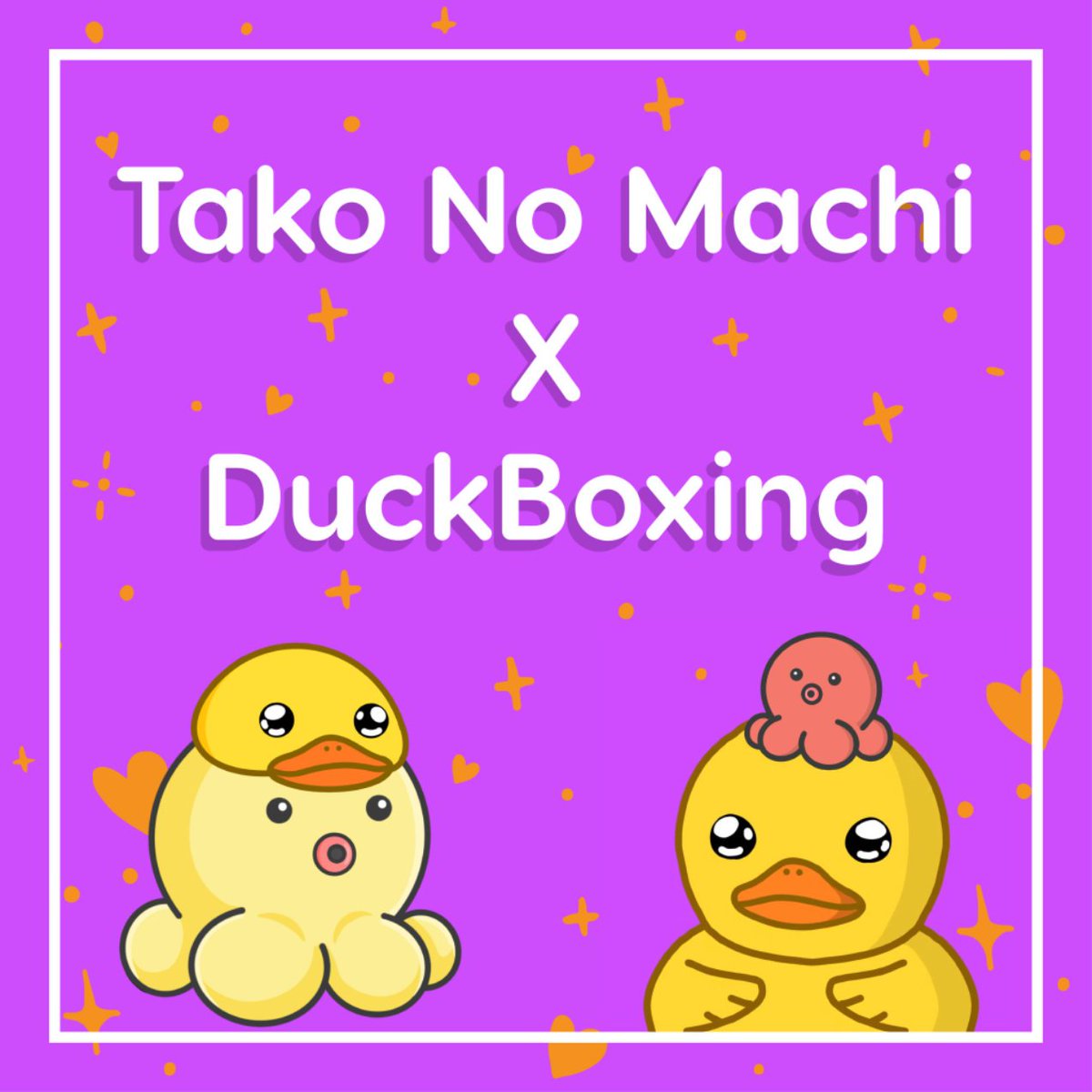 DuckBoxingNFT's tweet photo. We're extremely happy to collab with 
@TakoNoMachiNFT
 and give 5 🦆 to their community. ✨

To celebrate our collaboration, we are giving away 5 🐙 WL spots! 

1⃣Follow 
@DuckBoxingNFT
 &amp; 
@TakoNoMachiNFT
 
2⃣Like + RT
3⃣Tag 3 frens

🚨Drawing ends in 24 hours! 🚨

#NFTCommuntiy https://t.co/3fNLqeVlrr