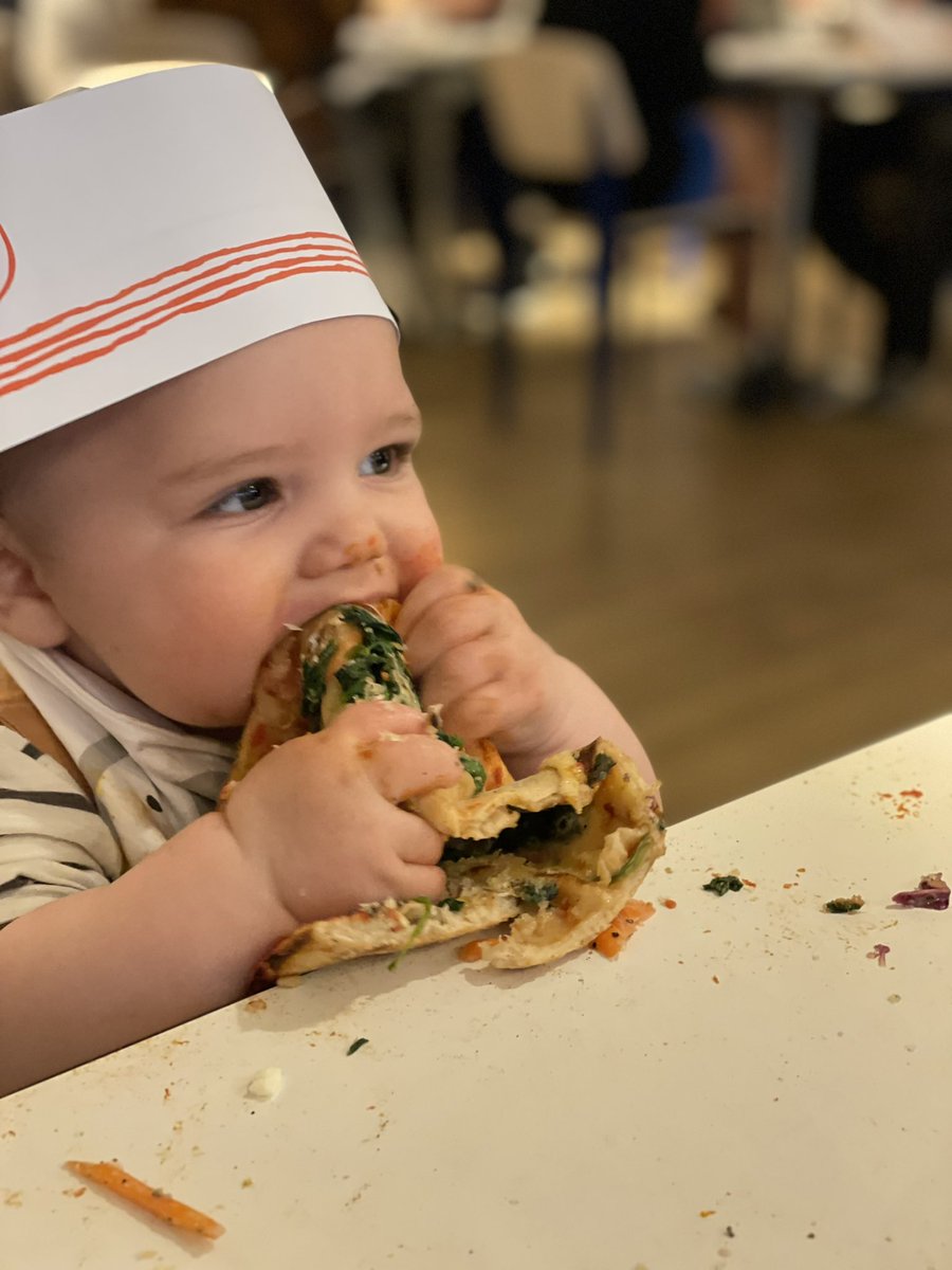 1988maz's tweet photo. @pizza express here is the perfect picture of our little one enjoying his first taste of pizza he stole from my plate 😂 #pizza #yummy #baby #food https://t.co/BJSSaRII0m