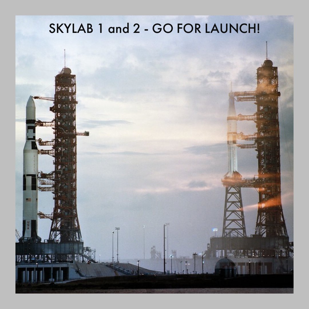 SF_Skylab's tweet photo. Skylab 1 and 2 stood on their launch pads 49 years ago, ready to go! The smaller S-IB rocket even needed a special stool to fit on the launch pad.
#skylab1 #skylab2 #space #skylab #searchingforskylab #launch #spacestation #astronauts #documentary #spacelovers #sibrocket https://t.co/KzVkLWsiMU