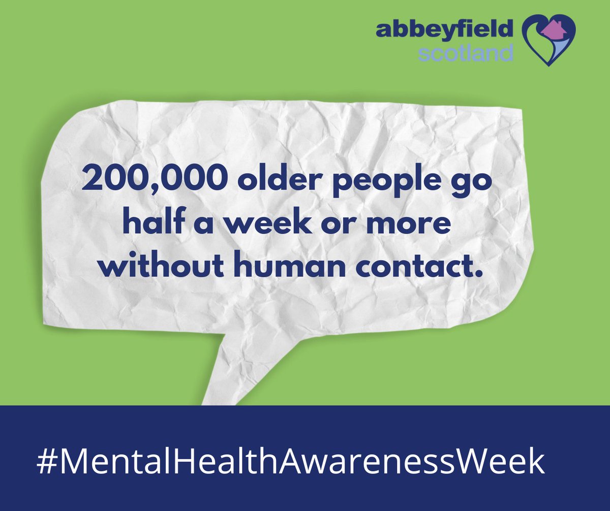 ScotAbbeyfield's tweet photo. Did you know? 200,000 older people in Scotland go half a week or more without any human contact. 

#MentalHealthAwarenessWeek #IsolationAndLoneliness https://t.co/d4CW1nyMl4