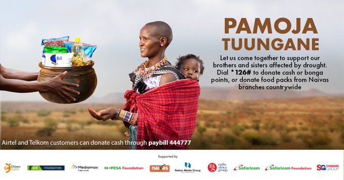 citizentvkenya's tweet photo. #AD
Together with our partners, we are urging all Kenyans to come together & put food in the homes of our brothers & sisters suffering from the effects of drought.
Learn more about our #PamojaTuungane Campaign here - https://t.co/qHjvzeFtkC
#BongaForFood @SafaricomPLC https://t.co/mYM1EPSkcH